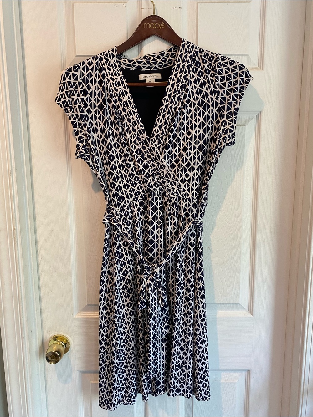 Liz Claiborne Navy and White Geometric Midi Dress